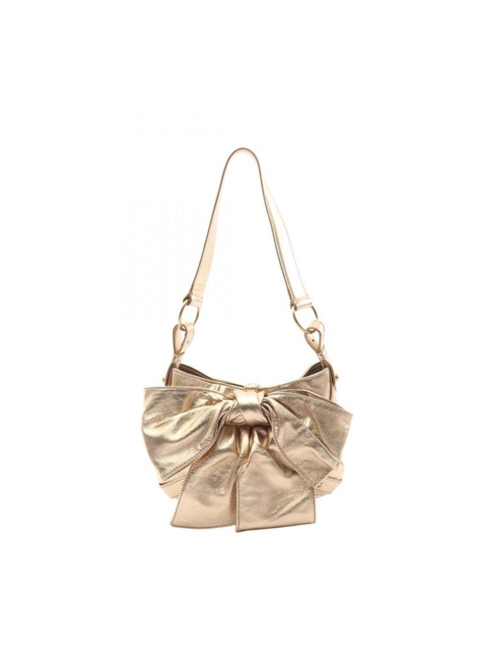 Saint Laurent Rive Gauche Shoulder Bag Sac Bow Ribbon Gold Leather